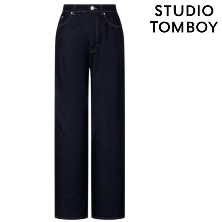 스튜디오톰보이 여성 청바지 봄 간절기 허리 뒷밴딩 스트레이트 세미 와이드 데님팬츠