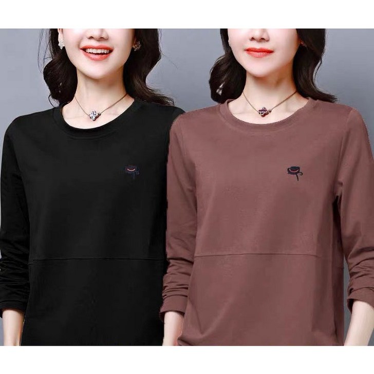 11 중년 여성 긴팔 티셔츠 봄 가을 엄마복 루즈핏 라운드넥 긴팔티 캐주얼 데일리 이너티 여성복 빅사이즈 LJX