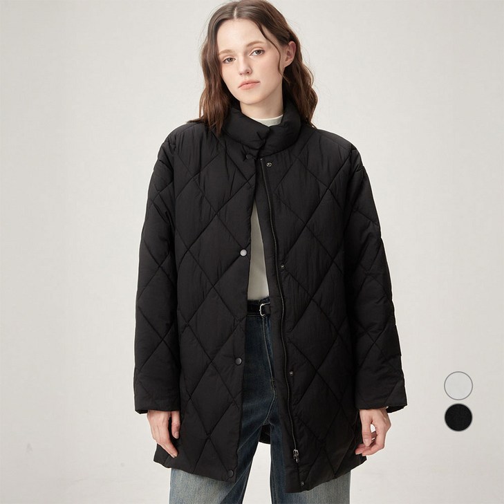 ELLE PARIS 여성용 릴렉스핏 다이아 퀼팅 패딩 점퍼
