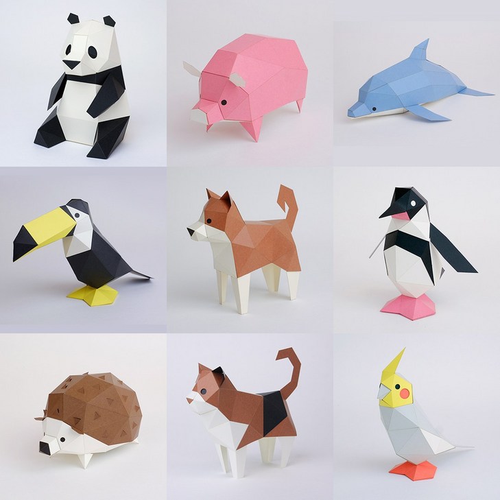 일본 정식수입 KAKUKAKU TINY 동물 17종 모음 DIY 페이퍼크래프트 종이모형 종이퍼즐 3D모형 3D 종이 입체퍼즐 장식품 집꾸미기 동물모형, 양, 1개