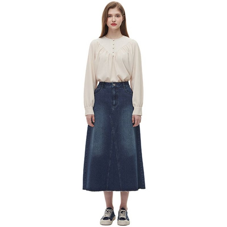 플라스틱아일랜드 절개변형 플레어 데님 스커트 PQ1DS261