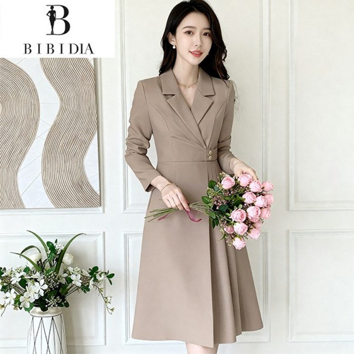 비비디아 여성 봄가을 자켓형 미디롱 플레어 정장핏 하객룩 오피스룩 원피스 데일리룩5569