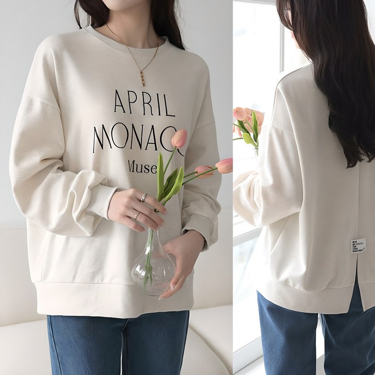 데일리앤 에이프릴 여성 오버핏 레터링 라벨 뒷트임 긴팔 맨투맨 티셔츠 간절기 롱티 데일리앤 에이프릴 여성 오버핏 레터링 라벨 뒷트임 긴팔 맨투맨 티셔츠 간절기 롱티