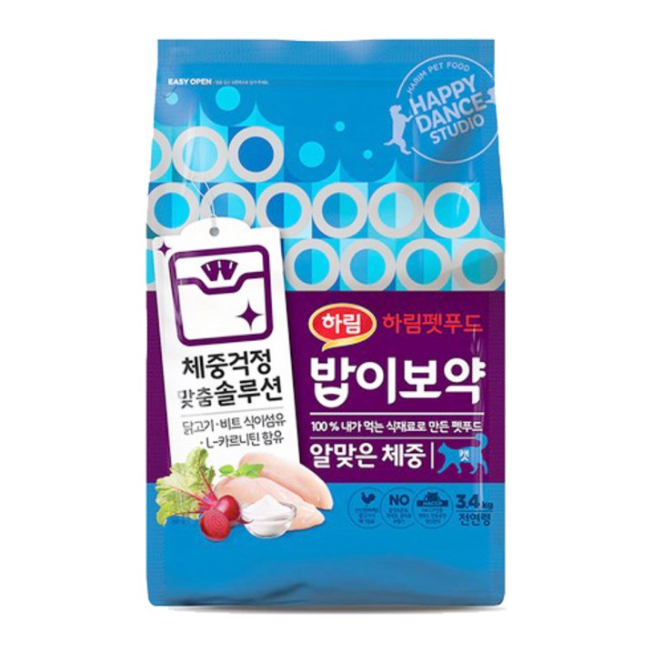 하림펫푸드 전연령 밥이보약 알맞은 체중 고양이 기능성 사료, 다이어트, 3.4kg, 1개
