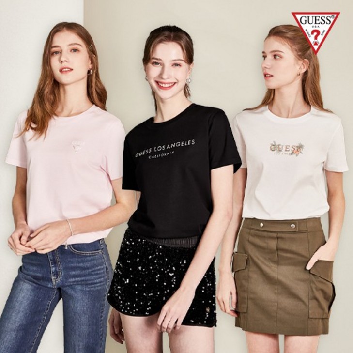 게스 24SS 로고 컬렉션 티셔츠 3종 여성용 - 투데이밈