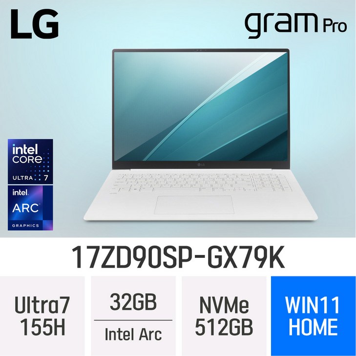 당일출고 LG전자 그램 프로17 17ZD90SPGX79K  디자인작업용 업무용 고사양 노트북, 17ZD90SPGX79K, WIN11 Home, 32GB, 512GB, White