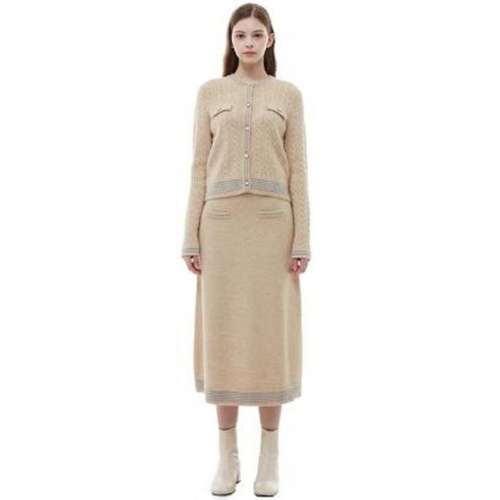 플라스틱아일랜드 배색 플레어 니트 스커트 PN4KS101