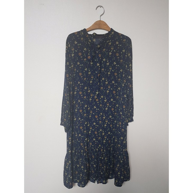 숲 플라워프린트 타이넥 롱 쉬폰원피스6677민구제