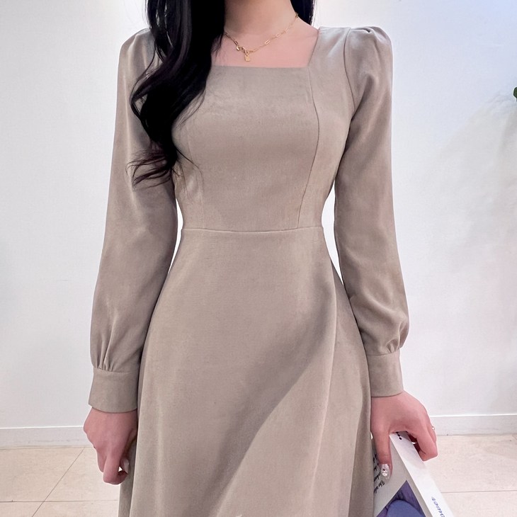 투디 스웨이드 스퀘어넥 플레어 롱원피스 자체제작, 3color