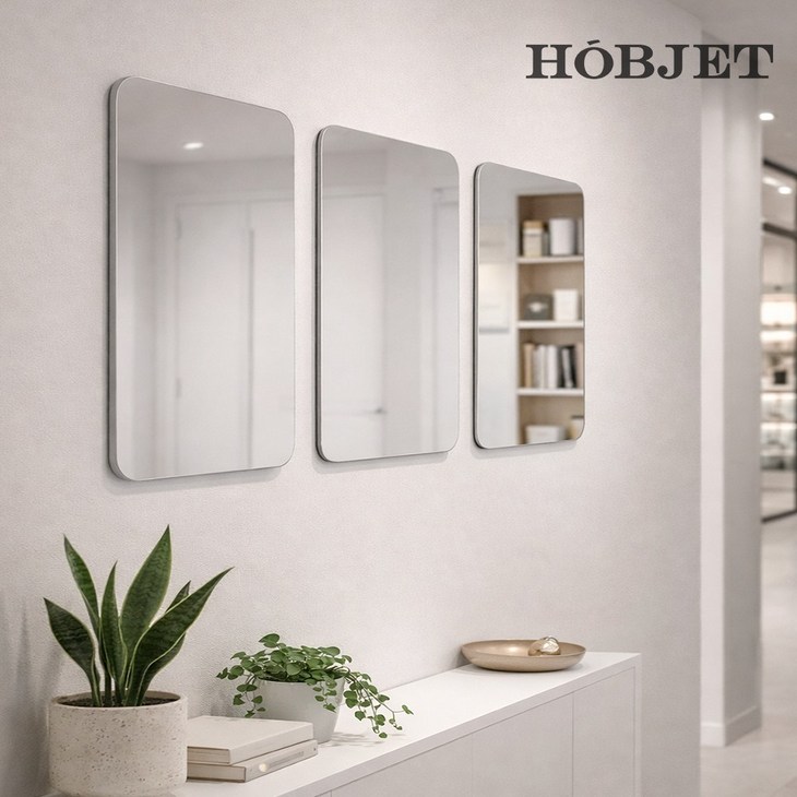 호브제 3mm 아크릴거울 라운드형 스퀘어형 사각 안전 깨지지않는 부착식 붙이는 거울 무타공 소형 중형사이즈 300x300 300x400 300x600 400x400mm