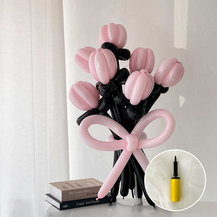 하피블리 꽃풍선 튤립 꽃다발 DIY 요술 풍선 이벤트 파티 용품 세트, 1개, 블랙핑크