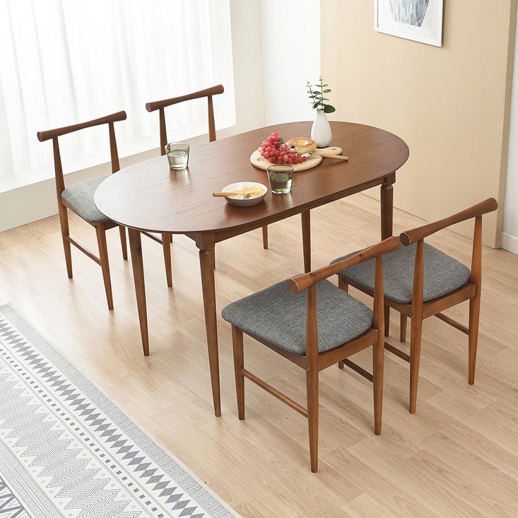 헤즈로 에덴 4인용 원목식탁 카페 업소 테이블 1200 식탁세트 원목의자 4개, 월넛