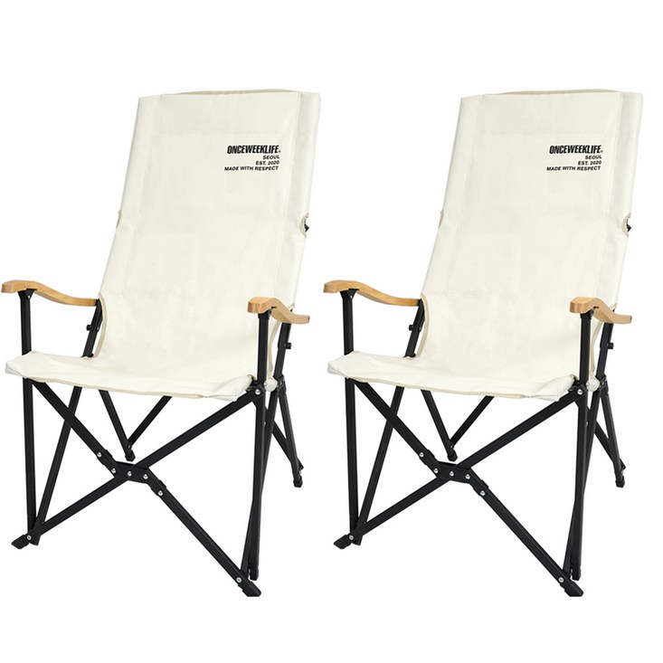 원스위크라이프 롱 릴렉스 캠핑의자 특대, 아이보리, 2개