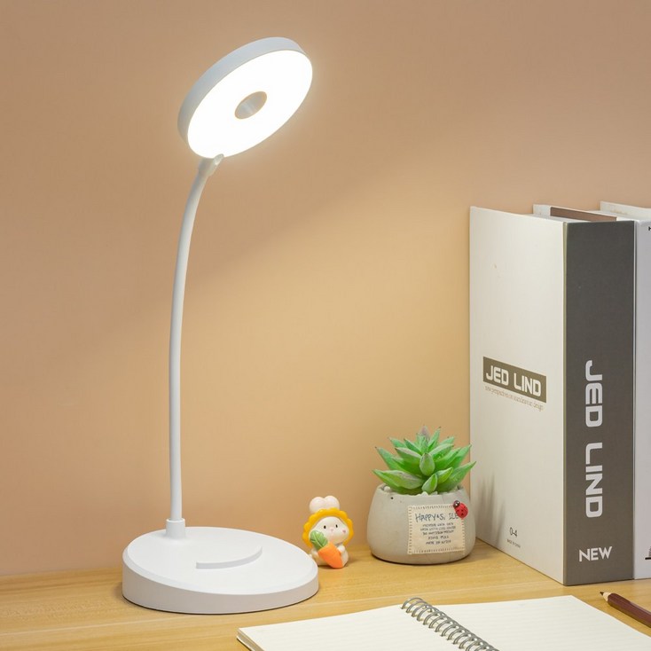 VANKIN 접이식 학습용 LED 스탠드 블루라이트 차단 시력보호 펜꽂이 밝기 색상 조절, 화이트