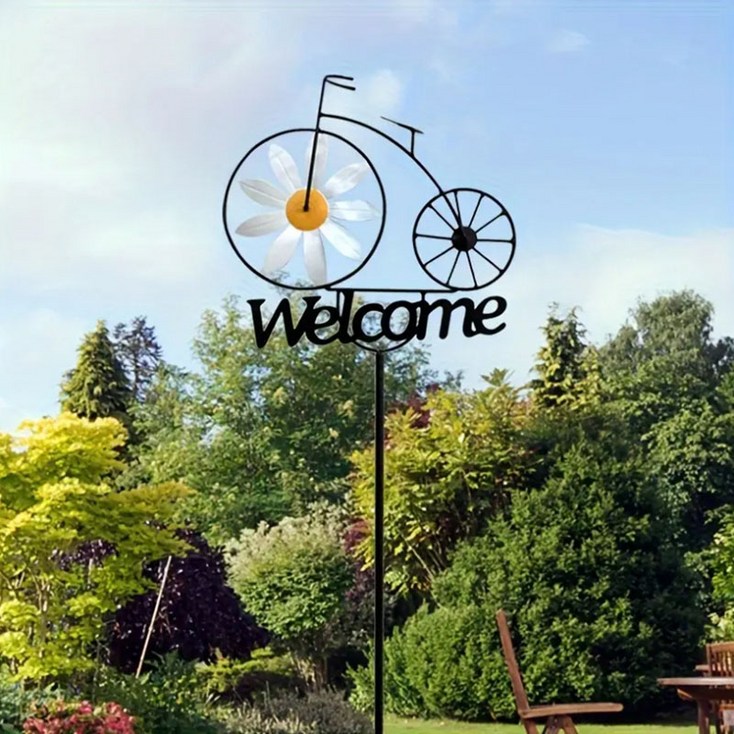 론조모니 매력적인 빈티지 철제 자전거 풍차 정원 표지판 꽂이