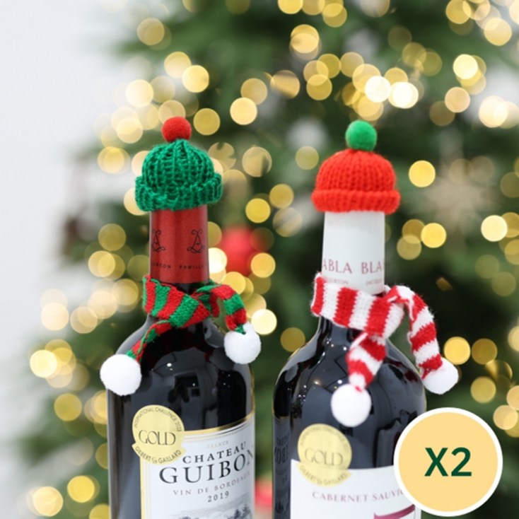 케이트가든 크리스마스 뜨개 와인 모자 목도리 세트 8p, 1세트, 레드4p그린4p