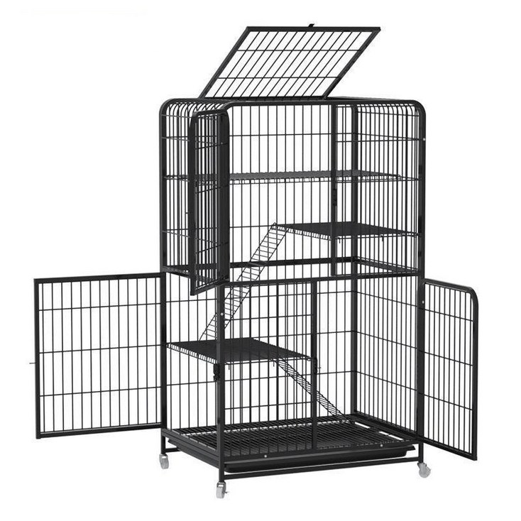 리빙가감법 고양이 대형 케이지 철창 빌라 성묘 현관 반려동물 이동식 바퀴 달린 철장 높은 세로형 고양이장 집 울타리, 1개, 블랙
