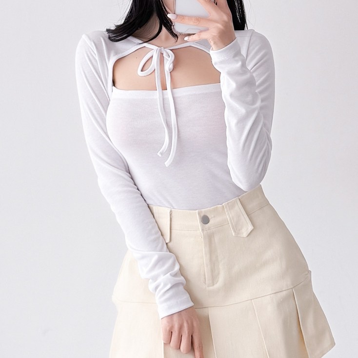 글램디브 버느가 가슴트임 리본 긴팔 티셔츠 AB1556