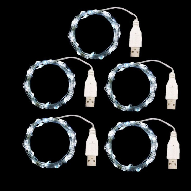USB 실버 선조 LED 스트링 라이트 5개 방수 크리스마스 장식 홈 패어리 화환 정원 야외 램프