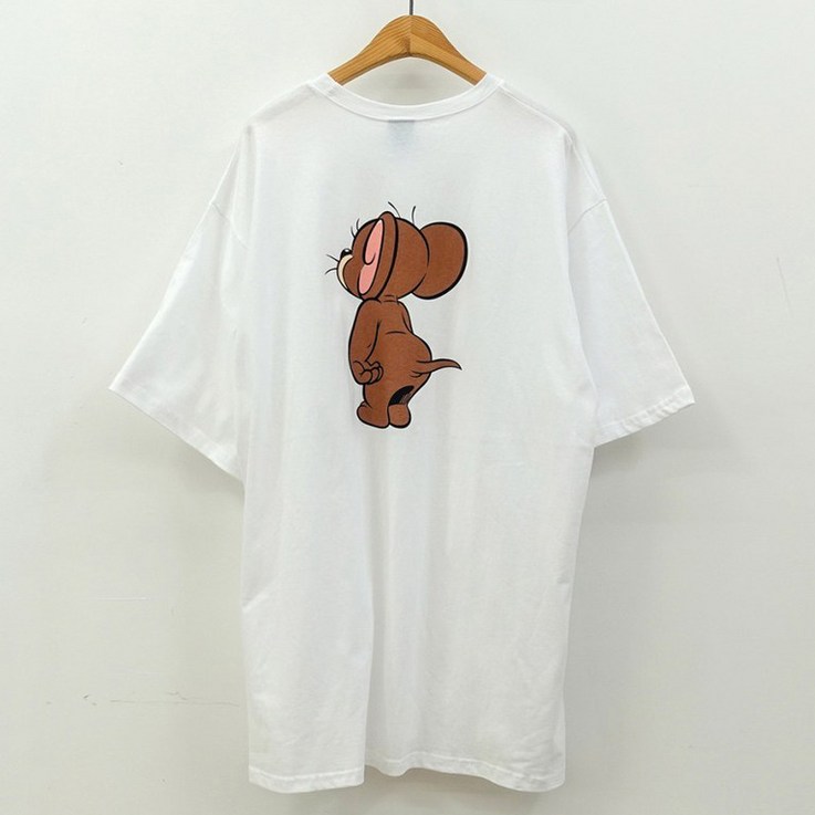 베이비마우스 프린팅 오버핏 반팔 롱 티셔츠