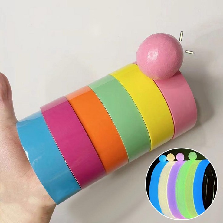 유니커블 야광 컬러 끈끈이 볼 테이프 공 만들기 장난감 끈적볼 찐득이 말랑이 주물럭 팝잇 공놀이 키덜트 아트 토이 재료, 원색B WC4881