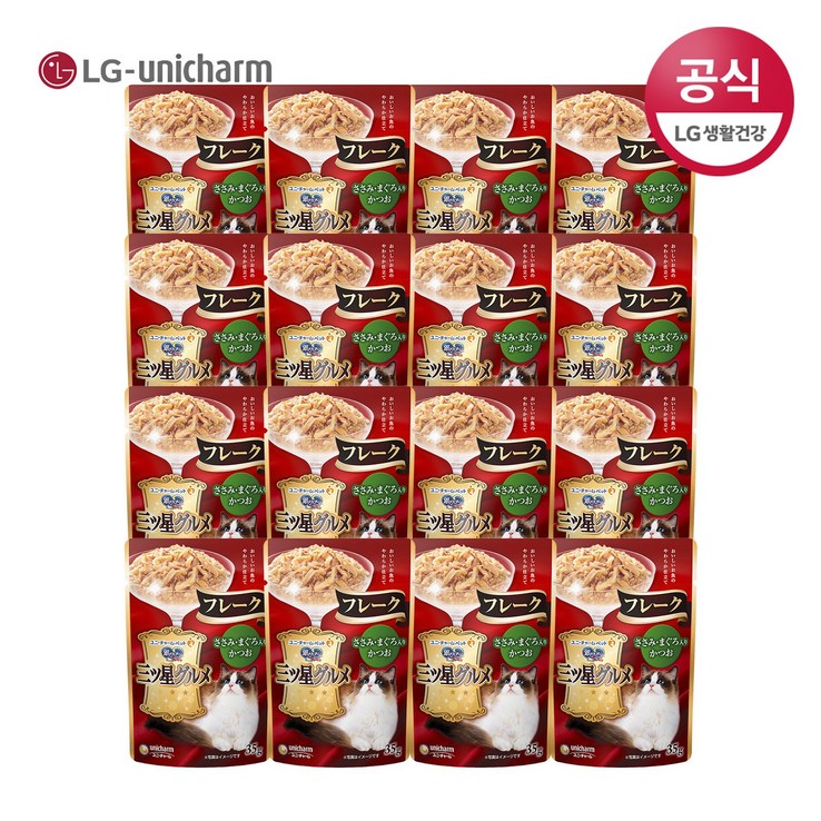 LG유니참 고양이 간식 미쓰보시 후레이크 (닭가슴&참치&가다랑어) x 16팩, 단품, 상세 설명 참조 - 쇼핑앤샵