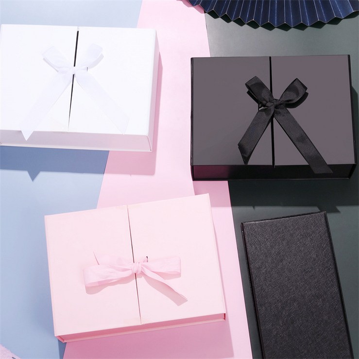 원터치 슬립 양문형 고급 리본 선물 상자 박스 싸바리, 블랙