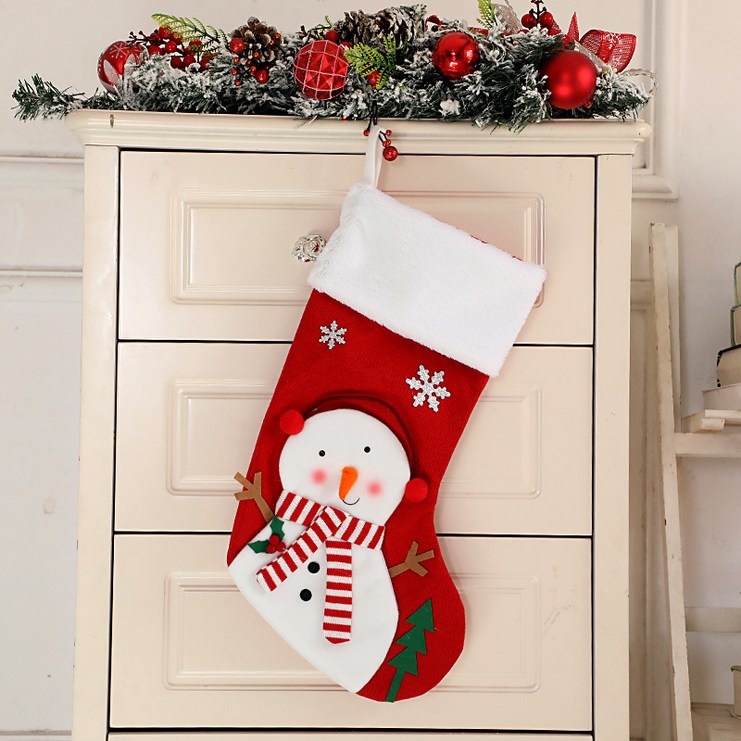 주물나라 크리스마스 양말 선물 봉투 라지 캐릭터 뽀글이 도톰한 선물 양말 장식걸이, 눈사람