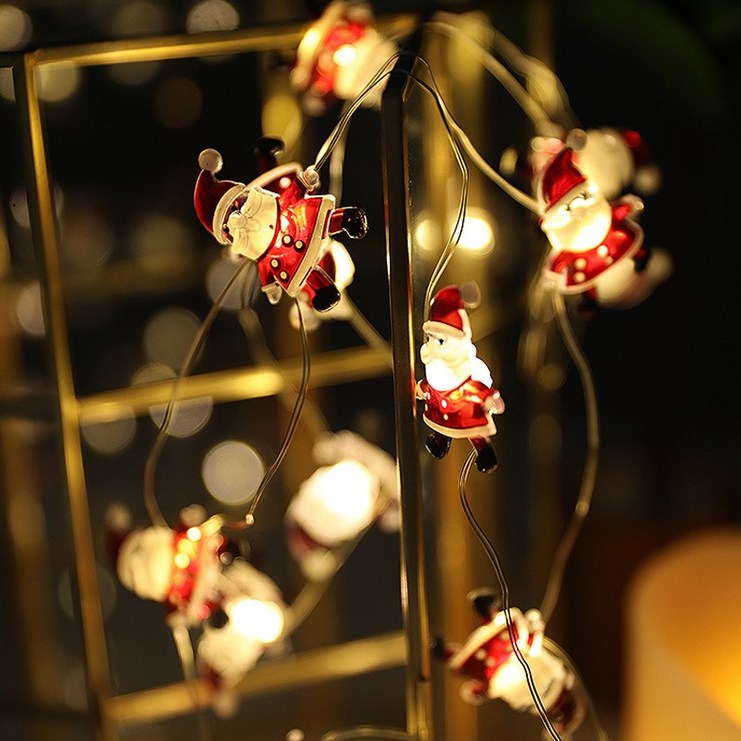 당일출고) LED 크리스마스 파티 장식 조명 건전지 캐릭터 데코 와이어 줄 트리 전구 산타 눈사람 루돌프 종, 와이어산타20p(+AA건전지4개)
