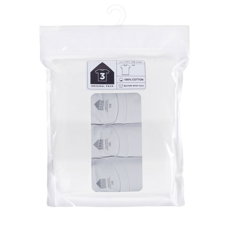 여성흰색티셔츠 베이직하우스 남녀공용 순면라운드 반팔티 오리지널팩 3p HATS0101