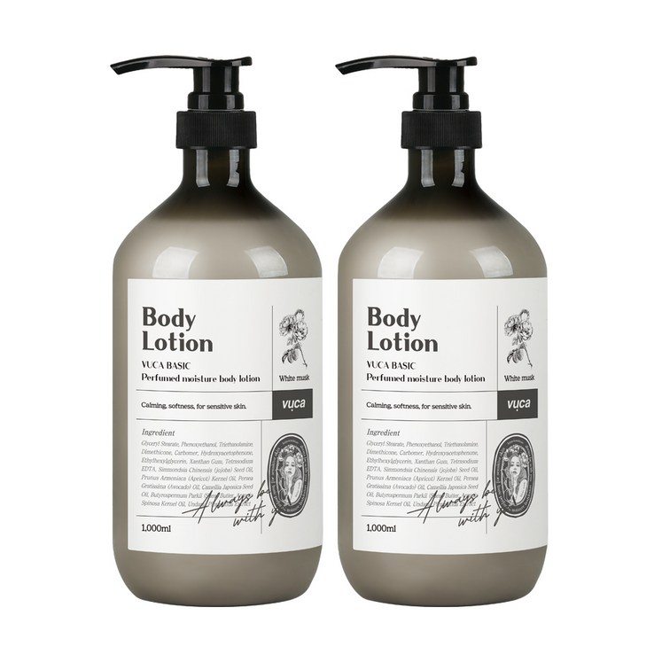 뷰카 베이직 퍼퓸드 모이스처 바디로션 화이트머스크향, 1000ml, 2개 뷰카 베이직 퍼퓸드 모이스처 바디로션 화이트머스크향, 1000ml, 2개