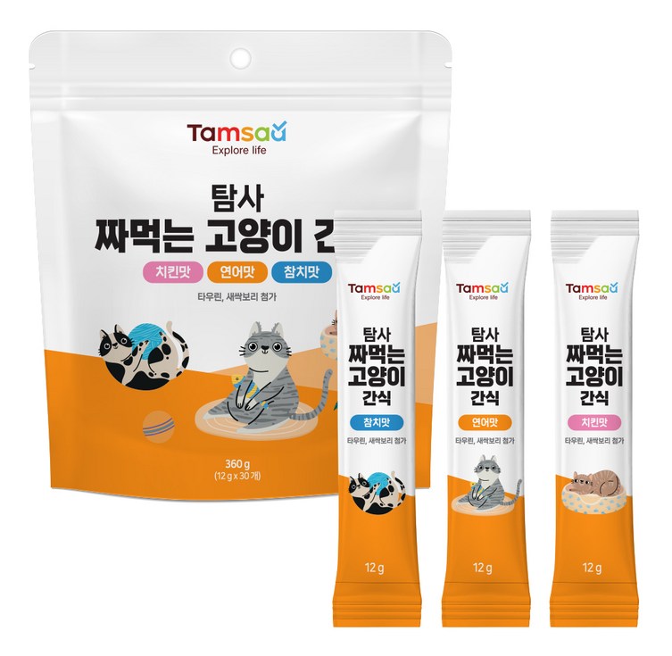 탐사 헤어볼 방지 짜먹는 고양이 간식 3가지맛 30p 탐사 헤어볼 방지 짜먹는 고양이 간식 3가지맛 30p