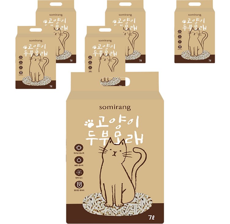 소미랑 프리미엄 고양이 압축 두부모래 가는입자, 7L, 6개, 오리지널