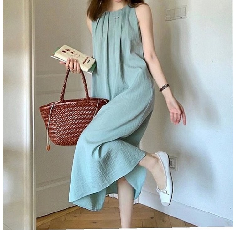 하라크 여자 여름용 민소매 A라인 나시 롱 원피스