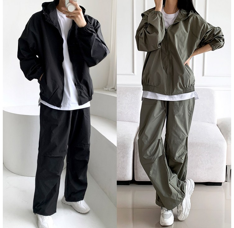 코디제이 남자 M 커먼 바스락 와이드 후드세트 간절기 트레이닝세트 스트링팬츠 루즈핏 후드집업 빅사이즈