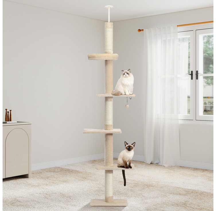 PAWZ Road 5단 대형 플러시 패브릭 심플 캣폴,천장 고정형  높이 조절 캣타워 238CM275CM