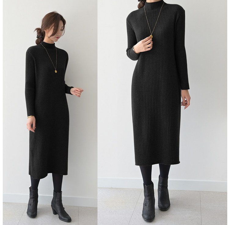 데일리앤 왈츠 루즈핏 반폴라 골지 니트 맥시 롱 원피스