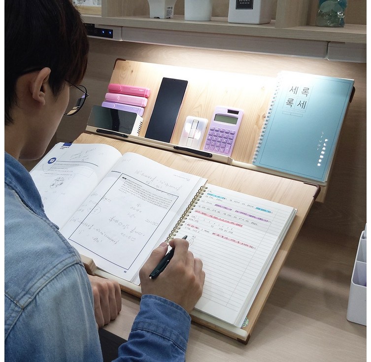 위즈독서대 에이블60 필기용 2단독서대 슬라이드레일 원목 책받침대 각도조절형 책거치대