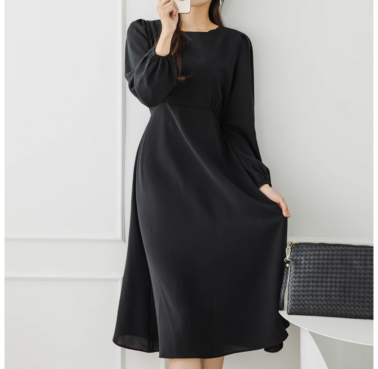 헤링본 가을 롱원피스 봄 긴팔 플레어 A라인 허리스트랩 데일리룩 하객룩 HE087