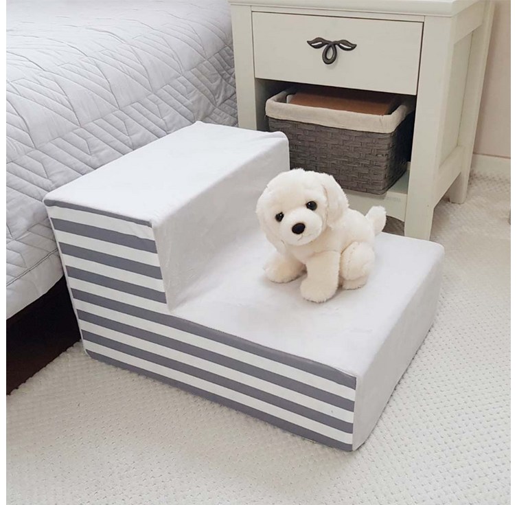 8DECO 강아지계단 애견계단 펫스텝 모음 1단2단3단4단 커버솜포함 ce4, 베이지 그레이 스트라입