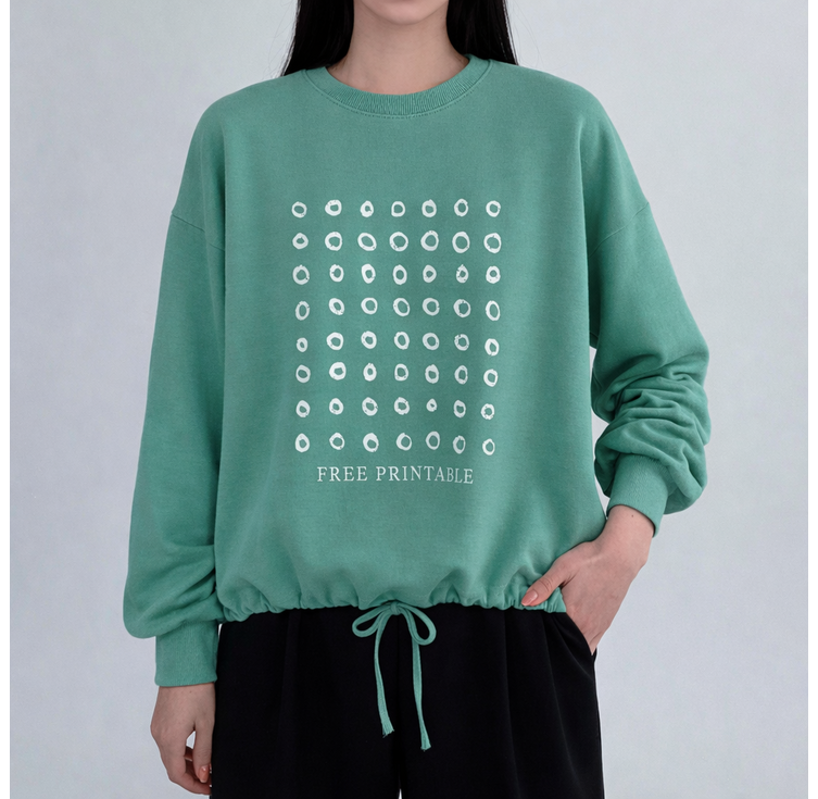 원즈 도트 밑단 스트링 루즈핏 캐쥬얼 맨투맨 티셔츠