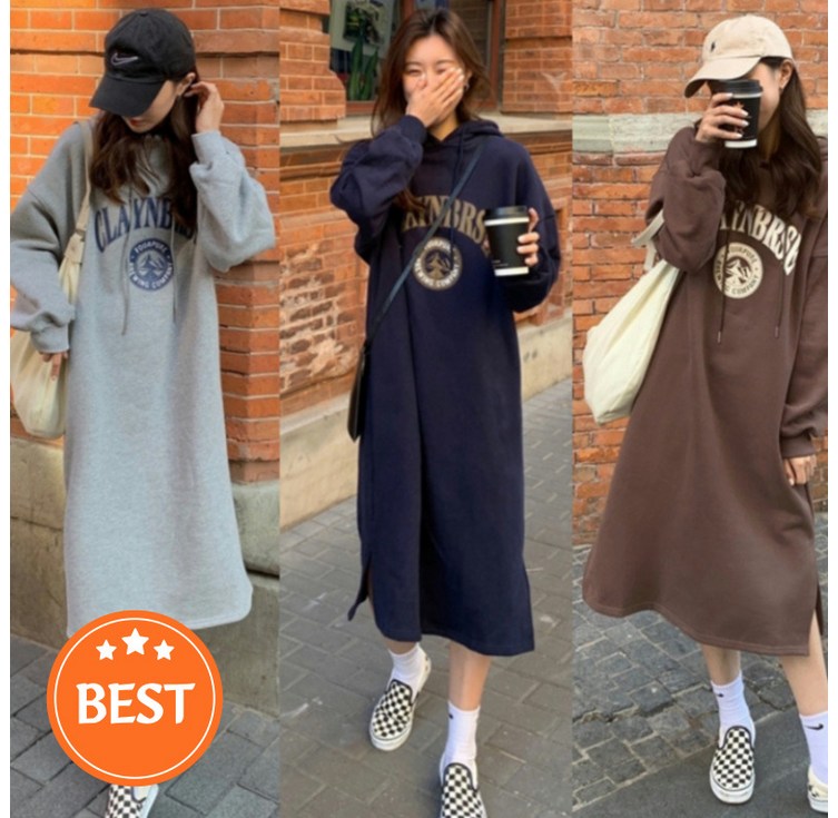 다온 기모 롱 후드 원피스 루즈핏