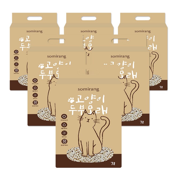 소미랑 프리미엄 고양이 압축 두부모래 가는입자, 7L, 6개, 오리지널