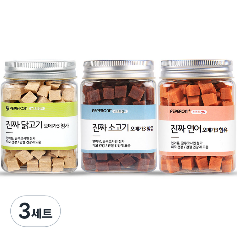 페페로니 강아지 진짜 오메가3 연어 소고기 닭고기 세트, 소고기, 연어, 닭고기, 3세트 페페로니 강아지 진짜 오메가3 연어 소고기 닭고기 세트, 소고기, 연어, 닭고기, 3세트