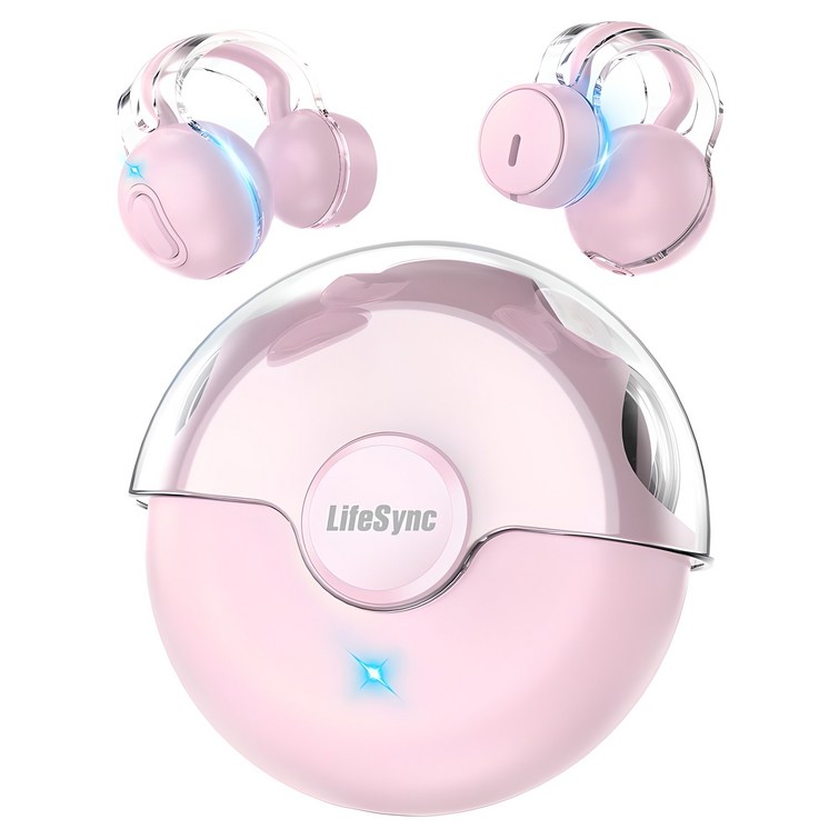 LifeSync 블루투스 이어폰 무선 방수 오픈 귀걸이형 고음질 블루투스 헤드폰 자동페어링, 핑크, H08