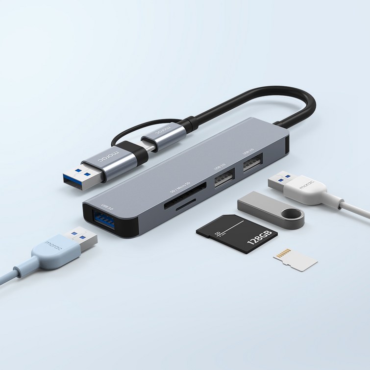 morac 프로토 5포트 USB 젠더 C타입 멀티 허브 MRHUB5, 단품, 5개